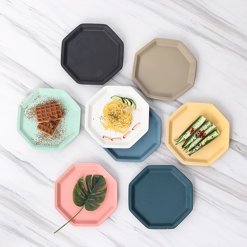 Octagonal Petal-edged Ceramics Dessert Salad Plate Makaron Colorful ...