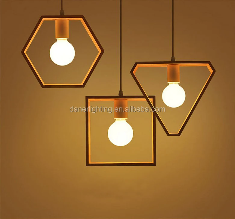 Wood Geometric Chandelier Ceiling Hanging Lamp Shades Art