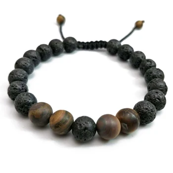 Famous Brand Women Men Bracelets 8mm Lava Rock Stone Bead Braiding Famous Brand Women Men Bracelets 8mm Lava Rock Stone Bead Braiding Weave Adjule Bracelet For