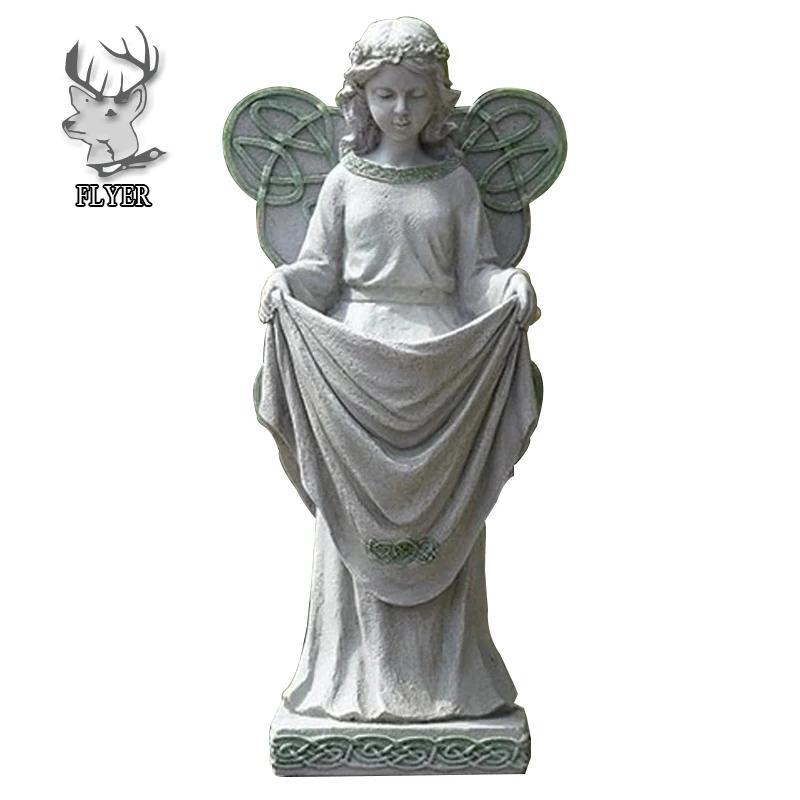 Cemetery sculpture large resin white angel statues with flower