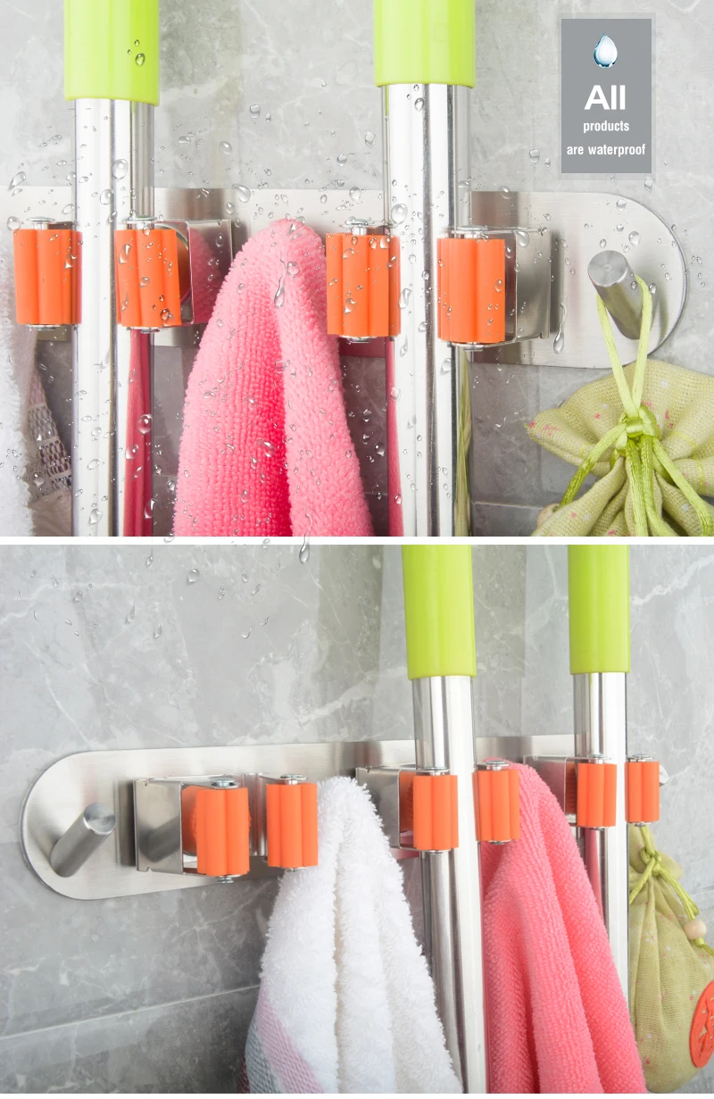 3 Positions With Hooks Wall Mounted Stainless Steel Mop Handle Holder Buy Mop Handle Holder