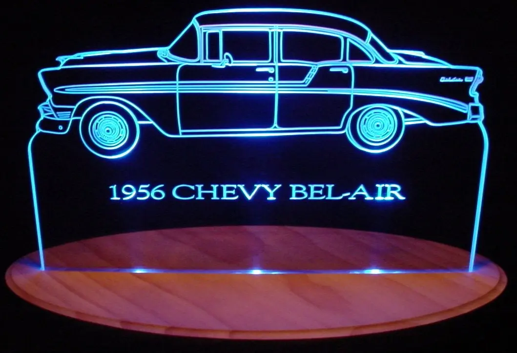 1957 Chevy Belair Edge Lit Awesome 21/" Light Up Lighted Sign Plaque Mirr 57 USA