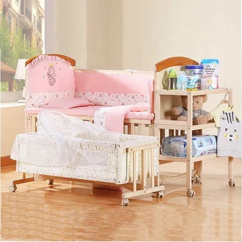 3 In 1wooden Folding Crib Round Beds Baby Furniture Crib With