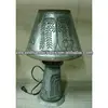 Original primitive electric metal table lamp with punched willow tree for home decor.