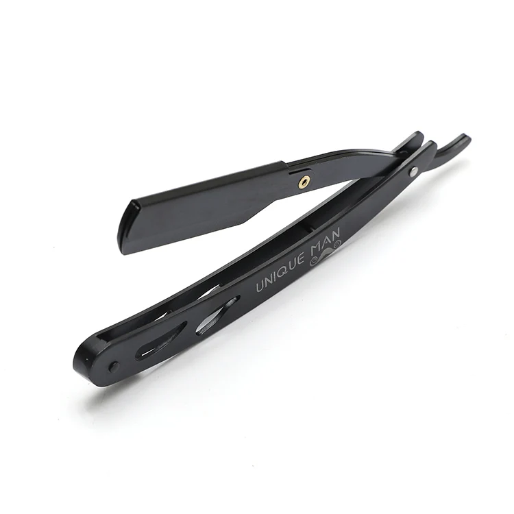 Deluxe Black Stainless Steel Blade Barber Razor Facial Hair Straight Razor Custom Logo Safety