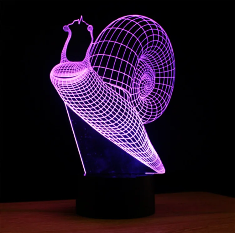 厂家直销批发亚克力蜗牛 3d艺术灯光七彩小夜灯可见光灯