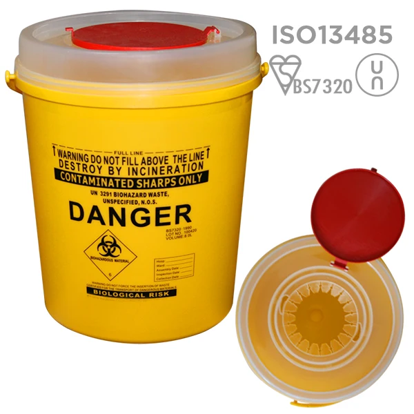 Biohazard 8L Medical Sharps Container with Leak Proof