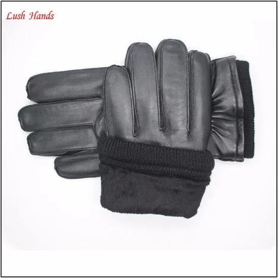 Men's black dress leather gloves with metal decorated