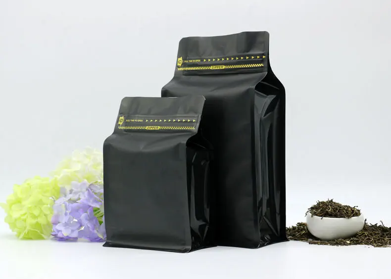 Matte Black Printed Plastic 1/4 Pound Flat Bottom Pull Tab Coffee Bag ...