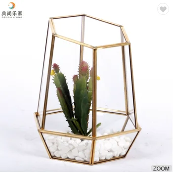 Miniature Desktop Garden Succulents Pot Semi Sphere Copper Geometric Glass Terrarium Rose Gold