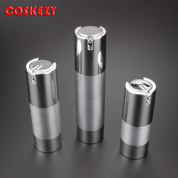 Aluminum Serum China Supplier Silver Luxury Plastic Cosmetic Bottle 50ml Empty Airless Plastic Pump