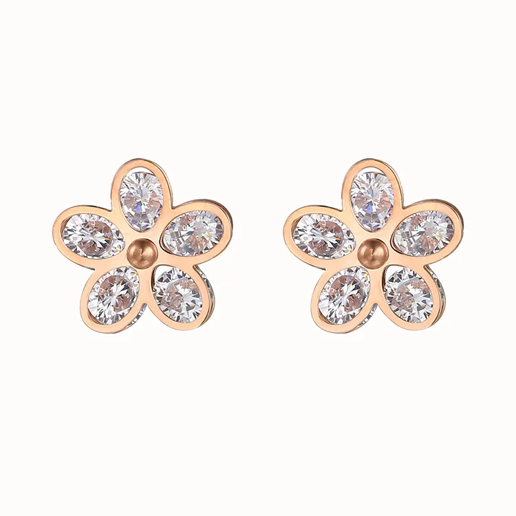 New arrival korean cute fashion jewelry white cz stone flower stud earrings