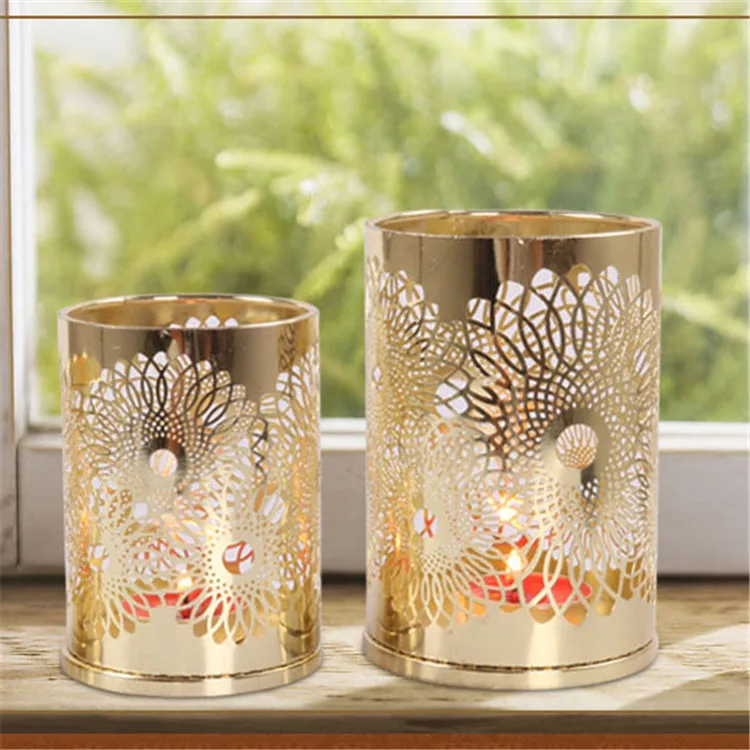 Metal Cut Peacock Pillar Candle Holder Gold For Candlelight Dinner ...