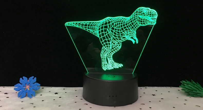 Dinosaure Illusion 3D lampe cadeau lumière de nuit à côté la de table Jawell 7 couleurs Auto interrupteur tactile lampes de décoration de bureau de Noël avec acrylique plat et base ABS et câble USB 