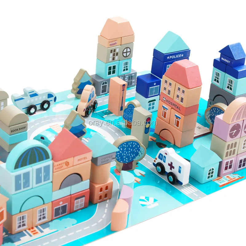Wooden City Transportation Building Blocks Creative Educational Colored Wooden Stacking Set Toy