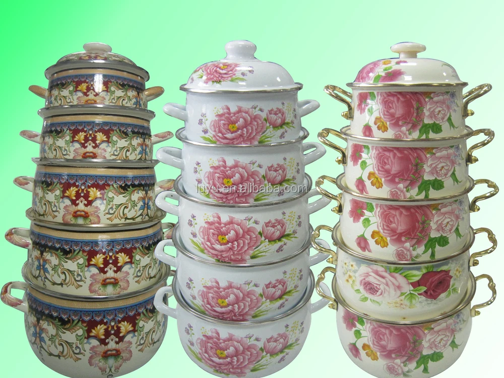 T675edb 1826cm 5pcs Bright Shiny Turkey Enamel Casserole Cookware In