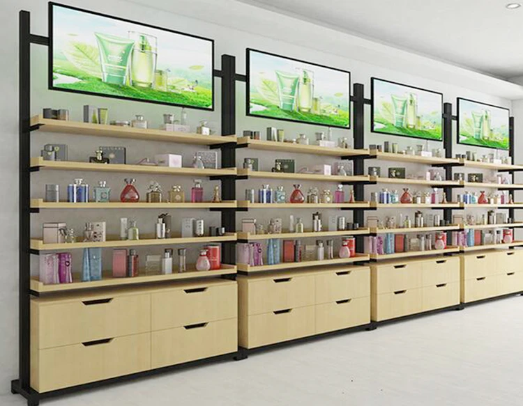 Retail Shop Cosmetic Display Shelves Wall Storage Design Beauty