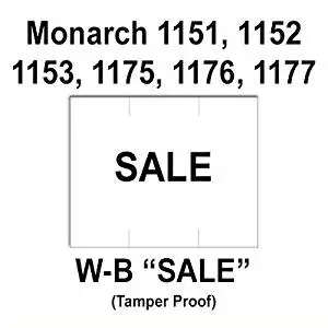 96,000 Monarch 1151 compatible "Sale" White General Purpose Labels to fit the Monarch 1151, 1152, 1153, 1175, 1176, 1177, 1180 & 1202 Price Guns. Full Case + includes 16 ink rollers.