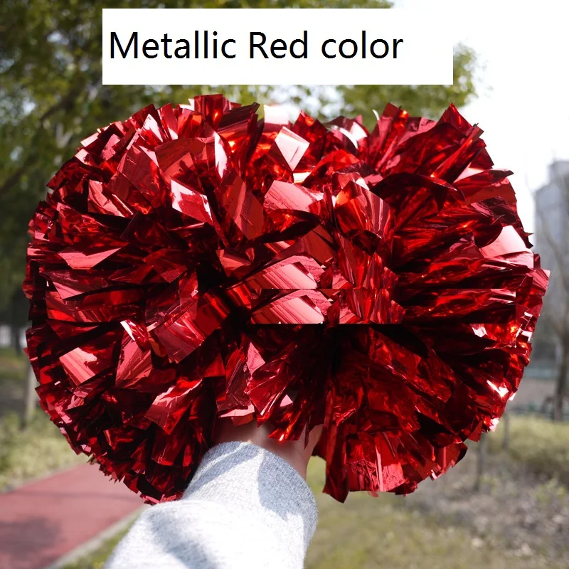 Yiwu Panda Factory 6 Inch Baton Handle Metallic Red Cheerleading Pom