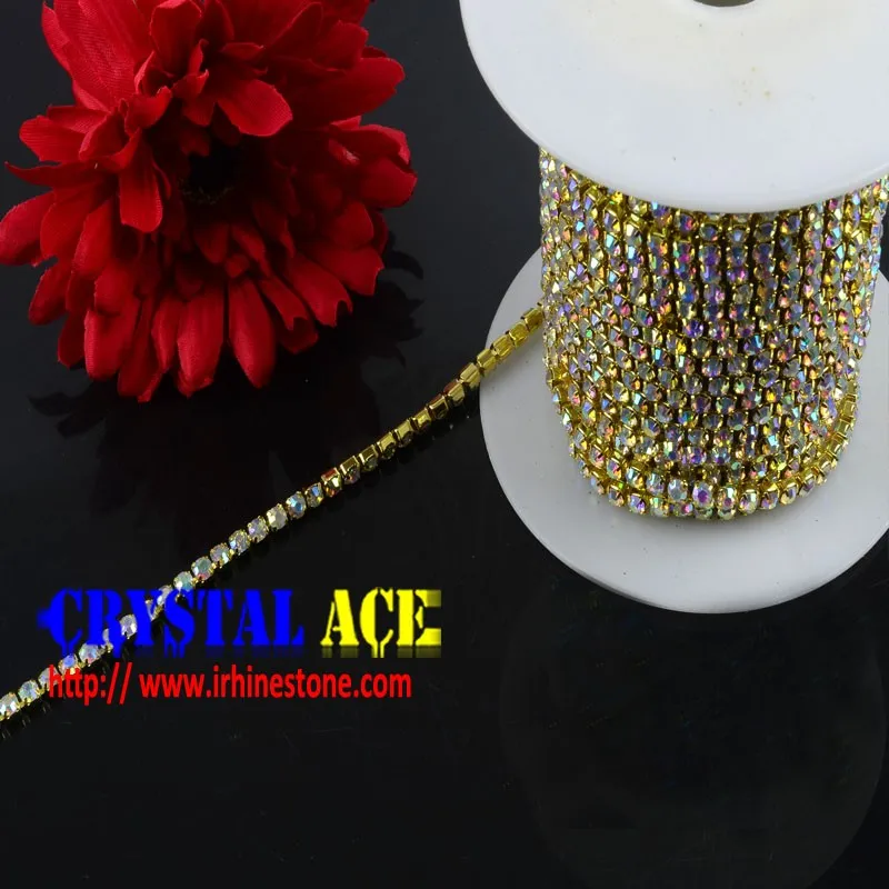 SS12 high density close cup chain crystal ab rhinestone cup chain gold claw chain China