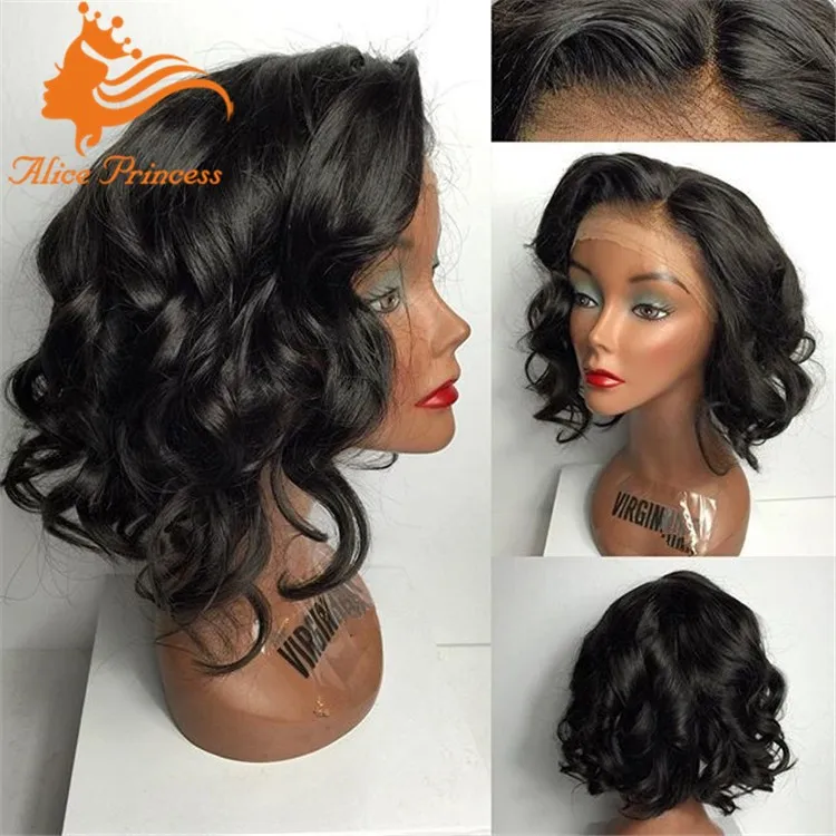 Remy Brazilian Human Hair Short Lace Wigs 10 Inches Body Wave Full