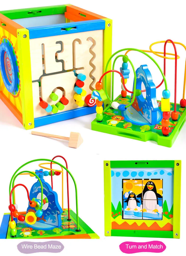 wooden activity cube for kids