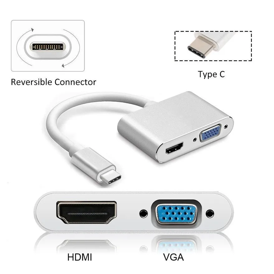 USB 2 en 1 C 3,1 HDMI VGA adaptador de tipo C tipo-c a 4K HDMI VGA UHD convertidor adaptador para Macbook Samaung S10 S8 Huawei Google Ch