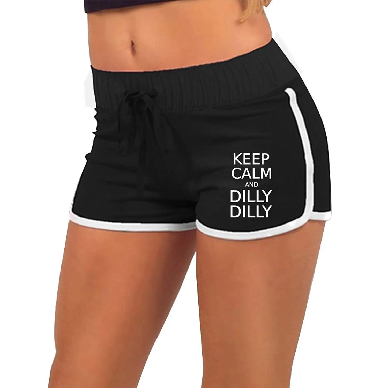 Womens Sexy Hot Pants Keep Calm and Dilly Dilly Torso Silhouette Dance Yoga Festivals Shorts