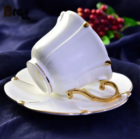 Royal luxury gold edge bone china wedding favors porcelain coffee tea cup and saucer set