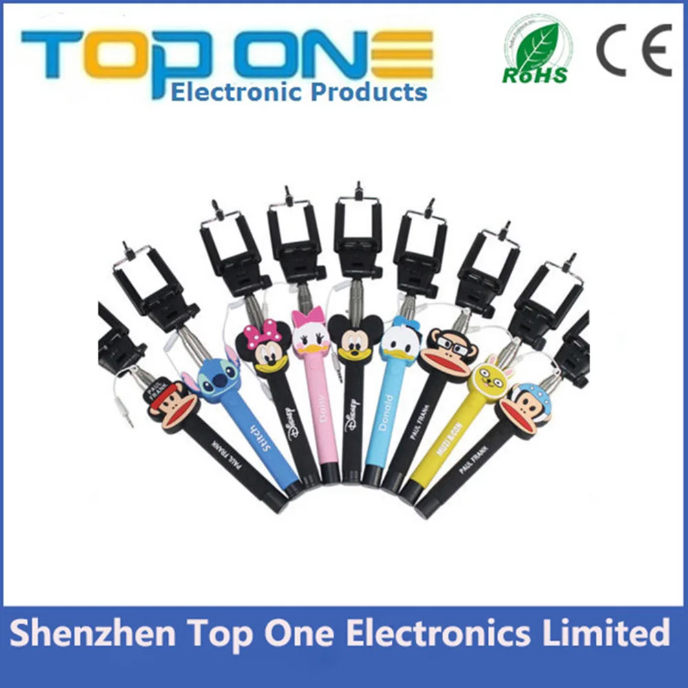 Custom Cable Wired Selfie Handheld Stick Monopod ,cartoon wired Selfie Stick with logo