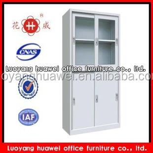 Up With Glass Door Down With Sliding Door Metal Book Shelf View