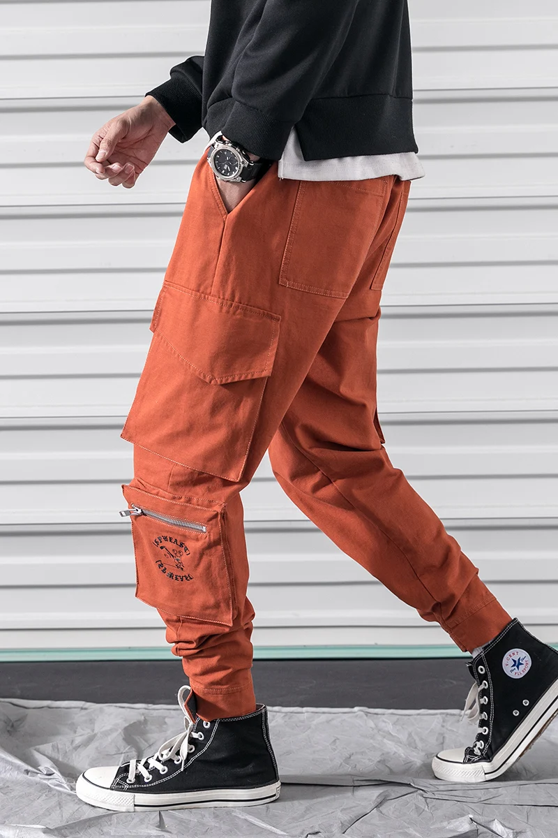 Printing Pattern Orange Color Loose Fit Mens Cargo Pants With Side ...