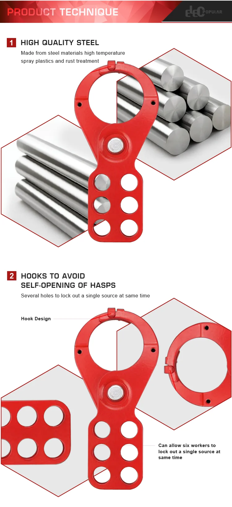 Safety 38mm Lock Shackle Industrial Security Steel Lockout Hasp