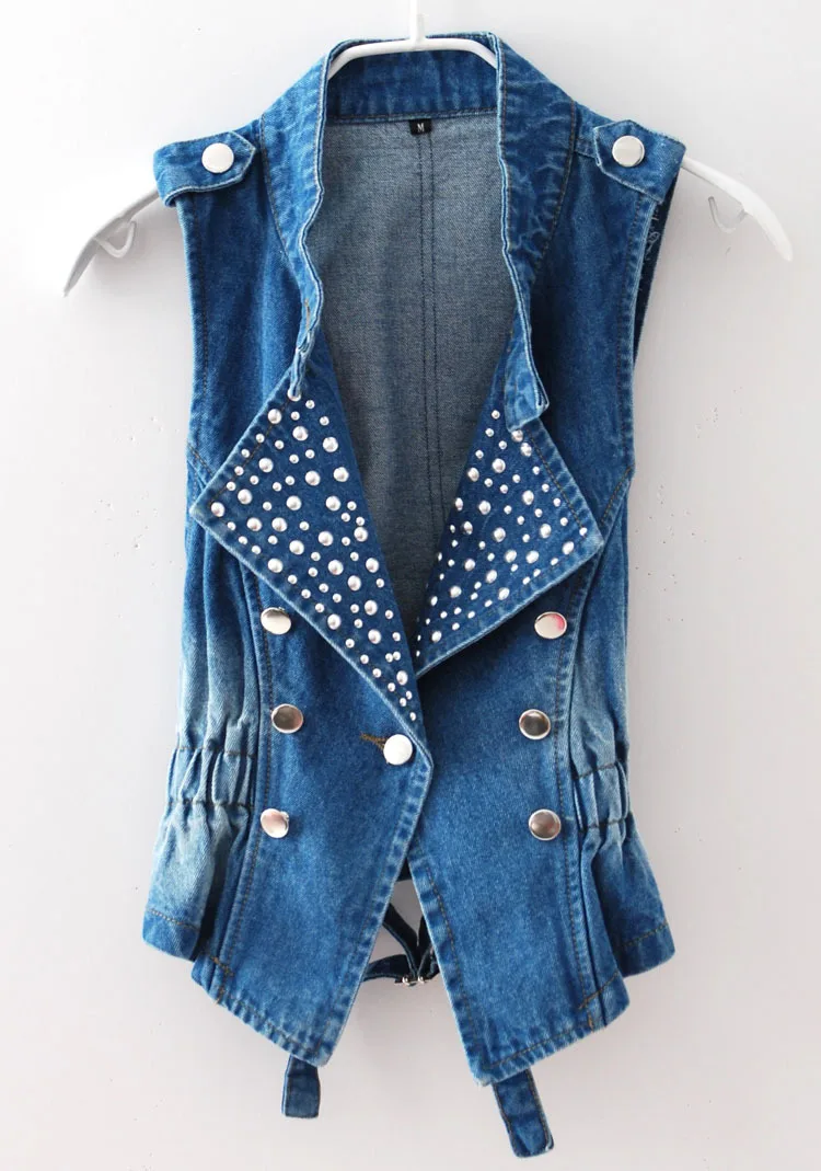 Compra chaleco de jean azul para las mujeres online al por