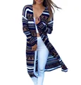 Autumn Women Striped Open Stitch Slim Cardigan Sweater Fall Female Long Sleeve Printed Sweaters Coat Gilet