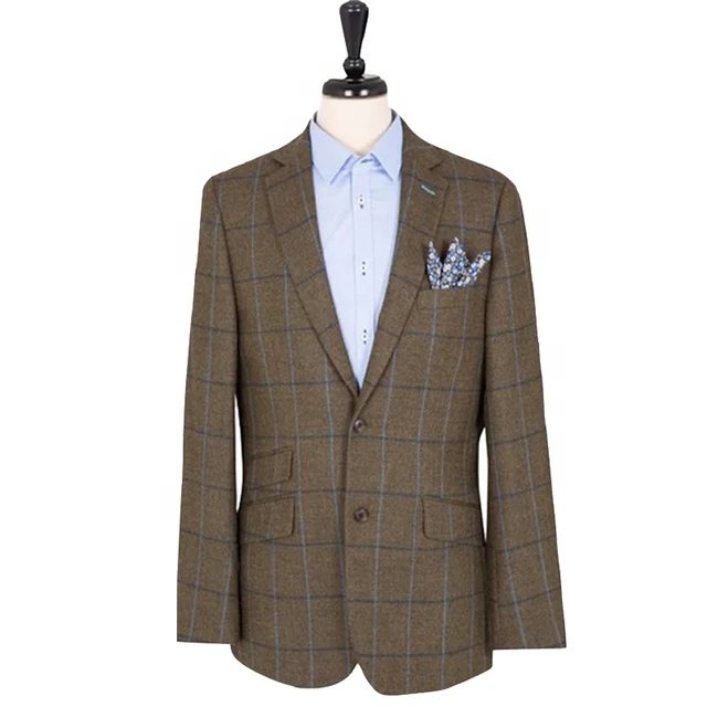 Brown And Blue Checked Luxury Wool Tweed Blazer Men Fashion New - Buy ...