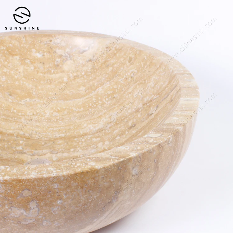 Antique Style Beige Travertine Marble Stone Hand Wash Sink Bowl