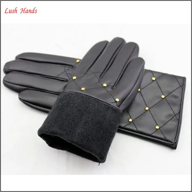 ladies winter fashion smartphone hand gloves with embroidery and nails