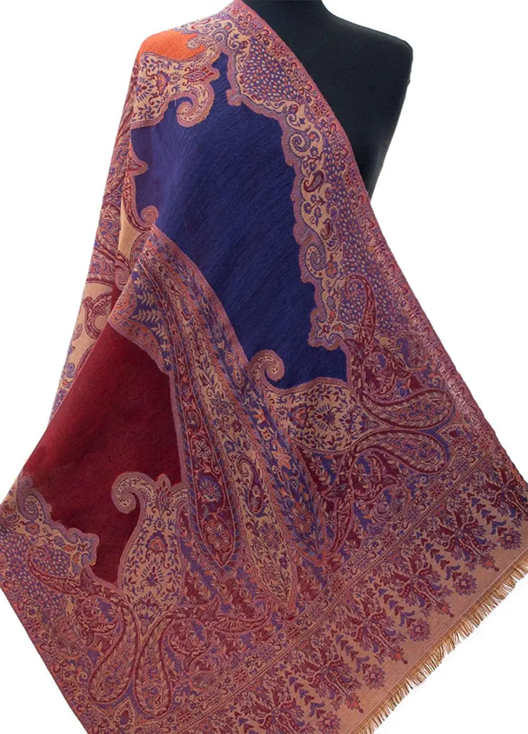 Rose /& Violet Silk Indian Shawl Reversible Jamavar Shawl Jamawar Stole Pashmina