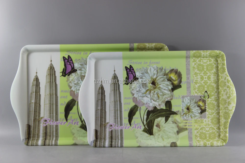 Flower Art Melamine Food Tray With 2 Handle,Design Can Be Custom-Made