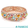 925 Sterling Silver Rainbow Multicolor Austrian Crystals Cuff Bracelet Rose Gold Plated Jewelry