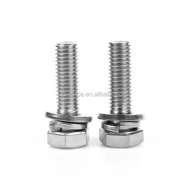 Stainless Steel Hex Head And Spring Washer Combination Bolt Din933