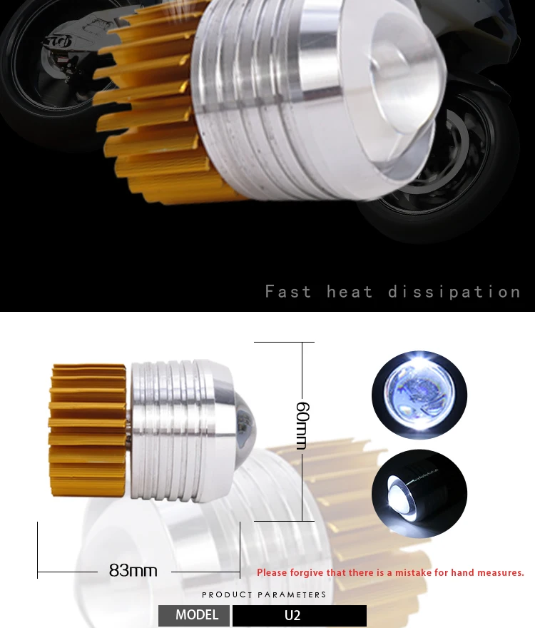fábrica al por mayor 10W llevó la linterna de la motocicleta u2 llevó la luz 12v llevó la luz estroboscópica