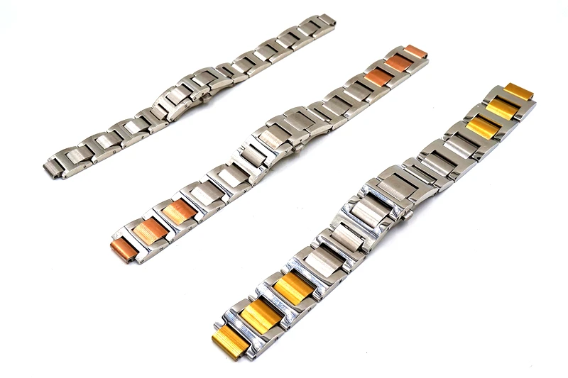 Sliver mid gold wrist removable stainless steel watch strap with butterfly buckle