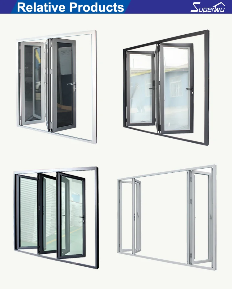 Commercial series folding doors double tempered glass bi fold doors 4 panels doors Australia standard