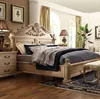 New design original wood color solid wood hand carved double bed