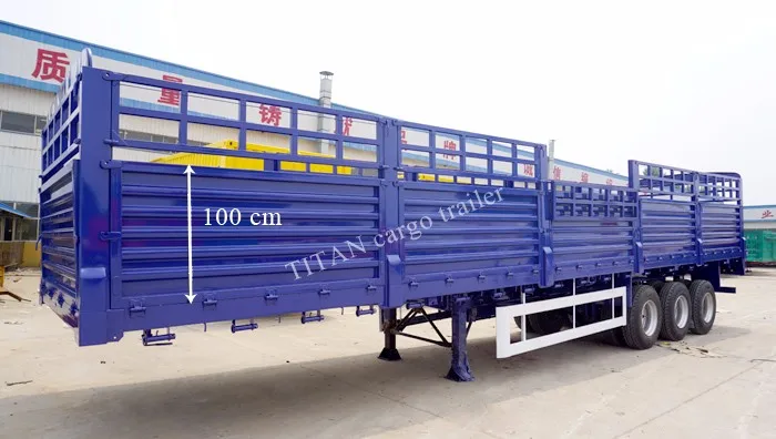 TITAN 3 axle high bed fence Stake flatbed side wall semi cargo trailer