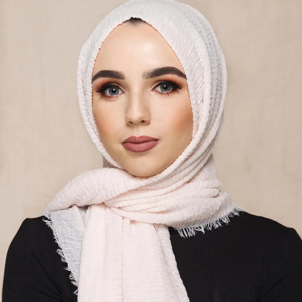 妇女百褶阿拉伯穆斯林头巾围巾女士时尚皱纹围巾头巾