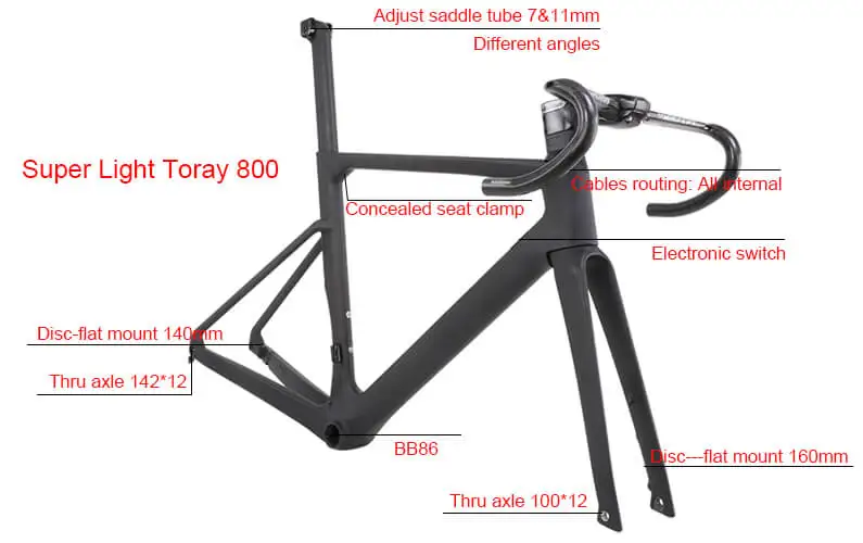2019 Hot Sale Light T700+T800 AERO Disc Carbon Road Frame size 46/49/52/54/56/58cm for Road Bicycles