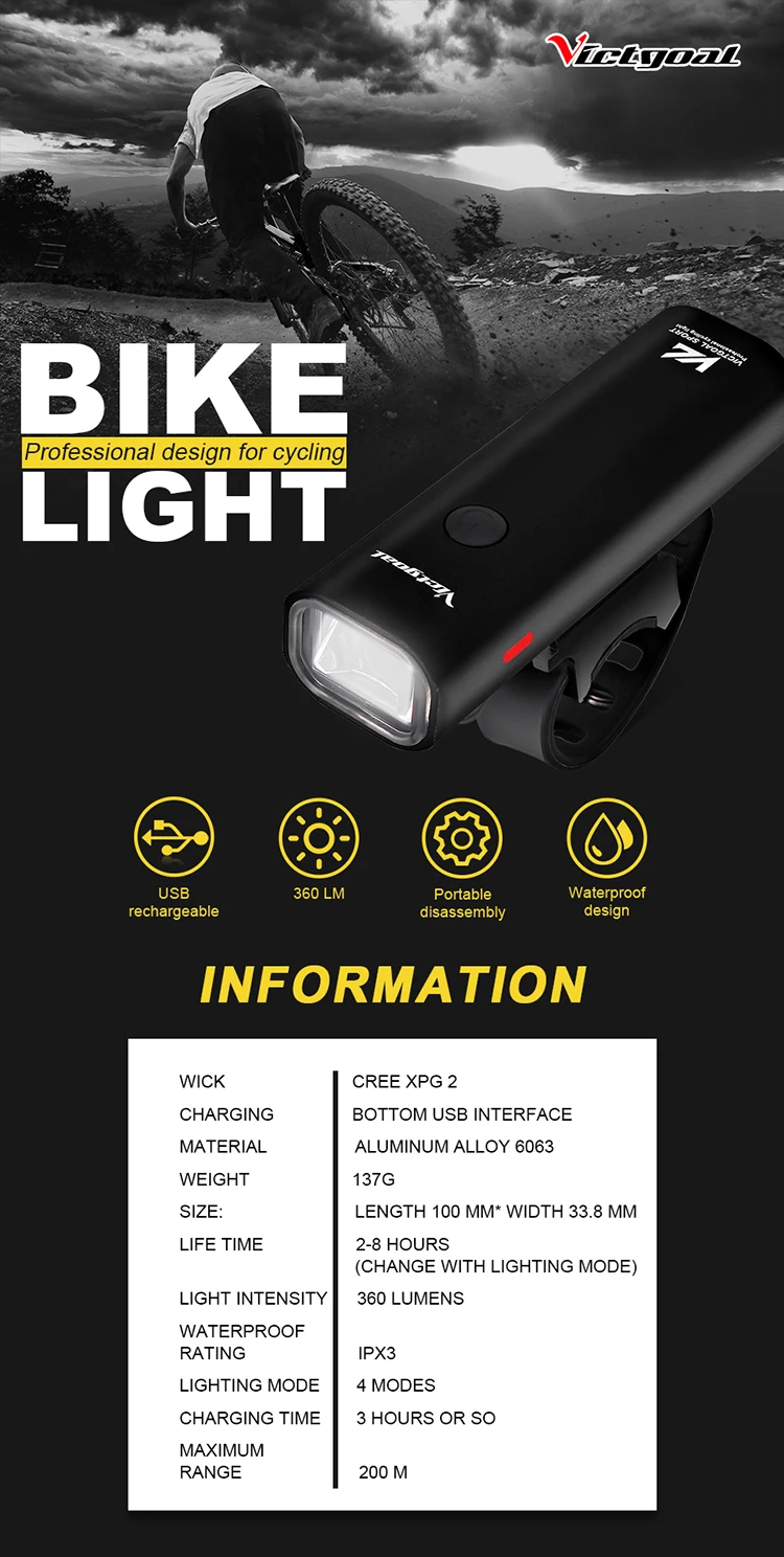Bike Bicycle Cycling USB Rechargeable Front Light 6 Modes COB LED Tail Lamp /LC 